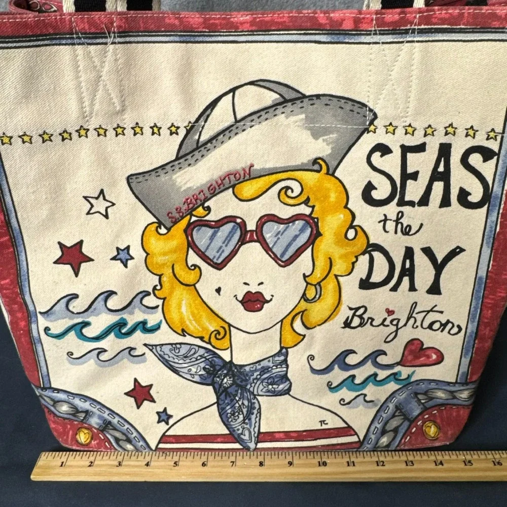 Brighton Canvas Tote Seas The Day Large Nautical Beach Bag Travel Shoulder Bag - Picture 5 of 14